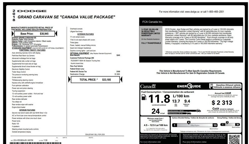 
								2018 Dodge Grand Caravan SE full									