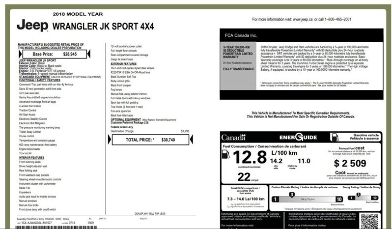 
								2018 Jeep Wrangler JK Sport 4X4 full									